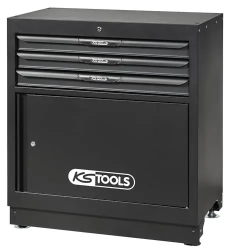 Produktbild: KS Tools 810.8004 - Schubladenblock mit 3 Schubladen mit Tür 34 Zoll - Zentralverriegelung durch Schloss - Schubladenhöhe 3 x 74 mm und Türhöhe 445 mm
