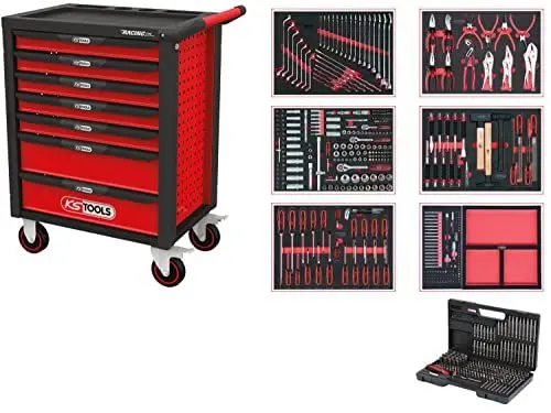 Produktbild: KS Tools 826.7598 Racingline Schwarz/rot Werkstattwagen mit 7 Schubladen und 598 Premium-Werkzeugen