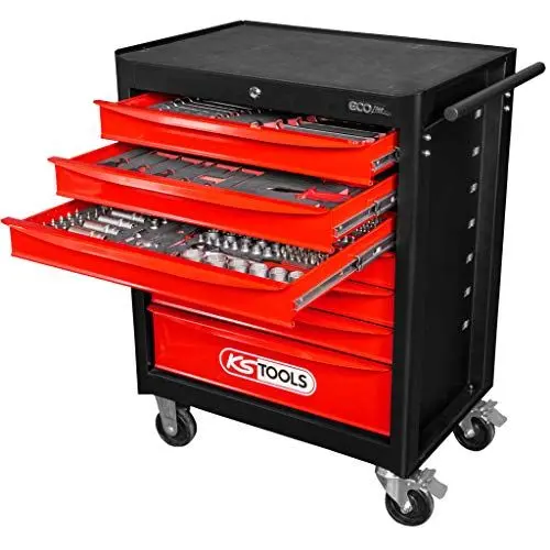 Produktbild: KS Tools 897.7215 Ecoline schwarz/rot Werkstattwagen mit 7 Schubladen und 215 Premium-Werkzeugen