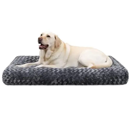 Produktbild: KSIIA Hundebett Grosse Hunde, Waschbar Hundekissen flauschig, Hundematte für große, mittelgroße Hunde, rutschfeste Unterseite, atmungsaktiv, Haustierbett Hundematratze Dunkelgrau 90x60cm