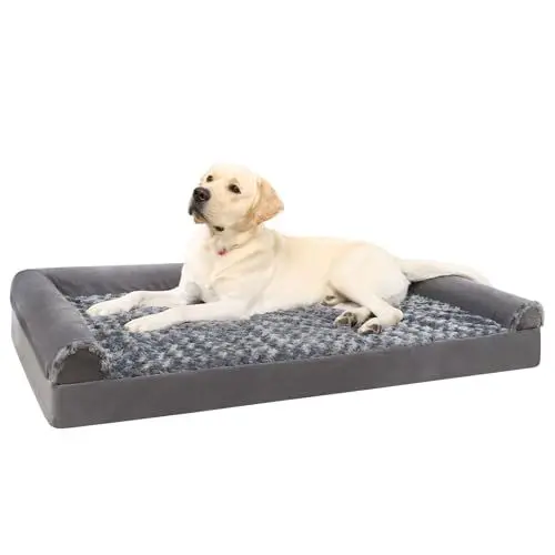 Produktbild: KSIIA Orthopädisches Hundebett Grosse Hunde, 105x70x18cm, Hundesofa Bezug abnehmbar waschbar, XL Hundecouch mit DREI erhöhte Ränder, rutschfeste Unterseite, Noppenschaumstoff Hundekorb, Grau