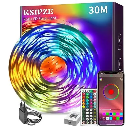 Produktbild: KSIPZE Led Strip 30m RGB LED Streifen mit Fernbedienung Bluetooth Musik Sync Timer-Einstellung Dimmbar Farbwechsel Led Lichterkette Lichtband Leiste Band für Zimmer Partei deko