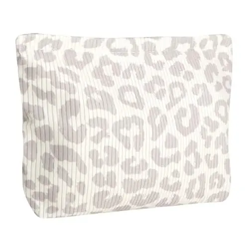 Produktbild: Ksriylm Kosmetiktasche aus zartem Cord für Mädchen,Tragbare Reißverschluss Makeup Bag mit großer Kapazität,Damen Cosmetic Bag für Handtasche zum Aufbewahren von Kosmetik,Grauer Leopardendruck