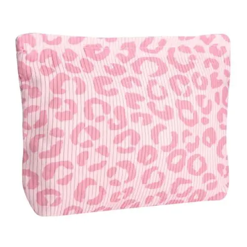 Produktbild: Ksriylm Kosmetiktasche aus zartem Cord für Mädchen,Tragbare Reißverschluss Makeup Bag mit großer Kapazität,Damen Cosmetic Bag für Handtasche zum Aufbewahren von Kosmetik,Rosa Leopardenmuster