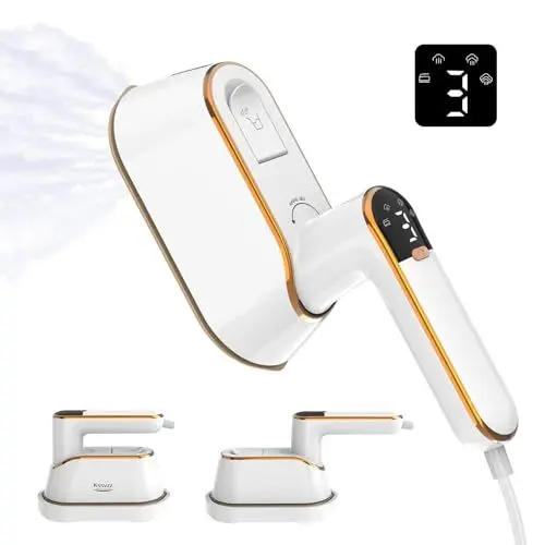 Produktbild: Kssvzz 2 in 1 Reisebügeleisen mit LCD-Display, 4 Modi 1200W Steamer Dampfglätter, 180° faltbar Dampfbügeleisen, Reise Bügeleisen Dampf Klein, Mini Bügeleisen für Zuhause, College, Reisen (weiß)