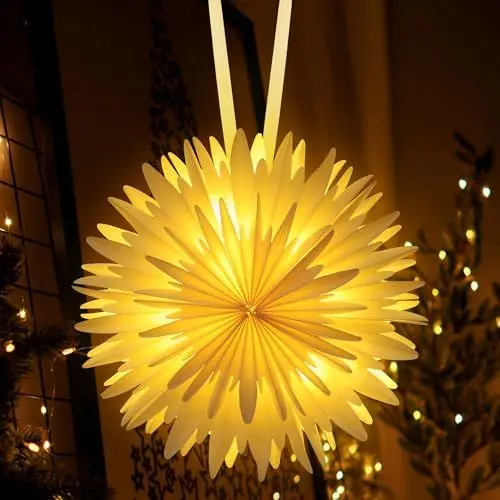 Produktbild: Kssvzz 45cm Weihnachtsstern Beleuchtet, 3D Papierstern zum Aufhängen mit Beleuchtung, Weihnachtsdeko Fenster Innen