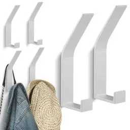 Produktbild: Kssvzz 6 Stück Kleiderhaken Wand zum Bohren-Schrauben unsichtbar, Moderne Garderobenhaken Garderobenleiste Wand für Jacken, Mäntel, Cap, Schals, Handtuch, Handtaschen und Mehr, Silbrig