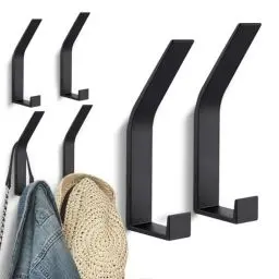 Produktbild: Kssvzz 6 Stück Schwarz kleiderhaken Wand zum Bohren-Schrauben unsichtbar, Moderne Garderobenhaken Garderobenleiste Wand für Jacken, Mäntel, Cap, Schals, Handtuch, Handtaschen und Mehr