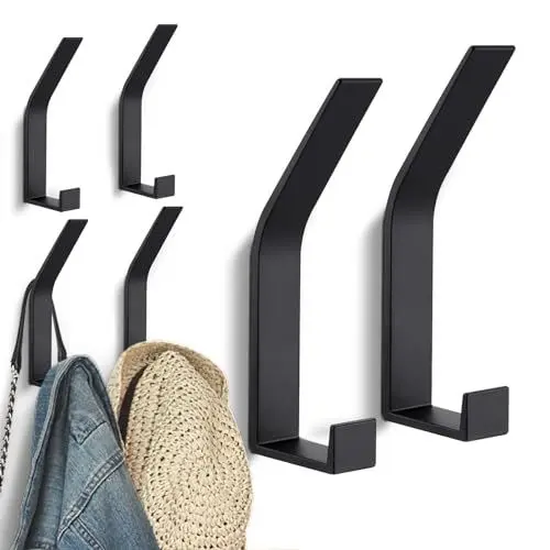Produktbild: Kssvzz 6 Stück Schwarz kleiderhaken Wand zum Bohren-Schrauben unsichtbar, Moderne Garderobenhaken Garderobenleiste Wand für Jacken, Mäntel, Cap, Schals, Handtuch, Handtaschen und Mehr