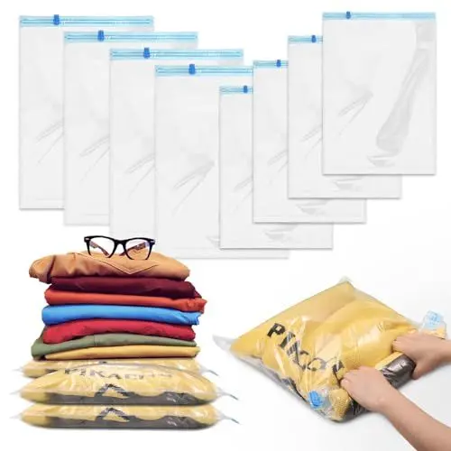 Produktbild: Kssvzz 8 Stück Vakuumbeutel für Kleidung, Reise Kompressionsbeutel zum Rollen, 2 Größen Wiederverwendbar Vakuumierbeutel für Reisen & Rucksack (40x60, 50x70cm)