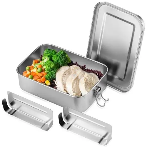 Produktbild: Kssvzz Brotdose Edelstahl mit 2 Fächern, 850ML Lunchbox Auslaufsicher mit Dichtring, Nachhaltige und Umweltfreundliche BPA-frei, Brotdose Metall Klein für Erwachsene, Kinder