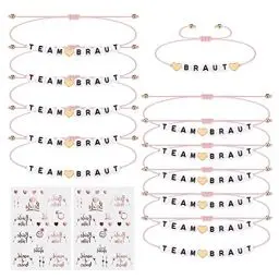 Produktbild: Kssvzz Jga Armbänder Frauen, Jga Accessoires Frauen für Junggesellenabschied Frauen, 12 pcs Team Braut Armbänder und 2 pcs Aufkleber aus Roségold für Dating, Hochzeit, Begleitgeschenk