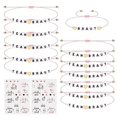 Produktbild: Kssvzz Jga Armbänder Frauen, Jga Accessoires Frauen für Junggesellenabschied Frauen, 12 pcs Team Braut Armbänder und 2 pcs Aufkleber aus Roségold für Dating, Hochzeit, Begleitgeschenk