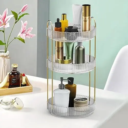 Produktbild: Kssvzz 360° Make Up Organizer Drehbar, Parfüm Organizer, Skincare Organizer, Kosmetik Organizer, Multifunktional Organizer für Schminktisch, Schlafzimmer, Badezimmer(Farblos, 3 Tier)