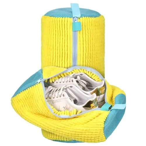 Produktbild: Kssvzz Schuhwaschbeutel Waschmaschine, Wiederverwendbar Schuhbeutel Waschmaschine, Wäschesack Schuhe mit Reißverschluss, Schuhsack Waschmaschine mit 360° Reinigungsflusen für Schuhe (Gelb)