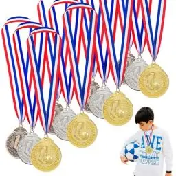 Produktbild: Ksvaye 12 Stück Fußball Medaillen Kinder Gold Silber Bronze Medaillen Fussball Kindergeburtstag Goldmedaille mit Halsband Siegermedaillen für Sport Wettbewerbe Party