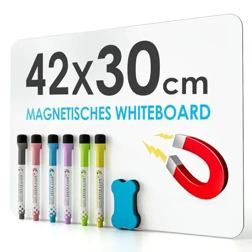 Produktbild: KTRIO A3 Magnetisches Whiteboard Kühlschrank, Whiteboard Folie Magnetisch mit 6 Stiften + Schwamm für Metalloberfläche - Abwischbare Magnettafel für Küche, Büro und Zuhause, 42cmx30cm