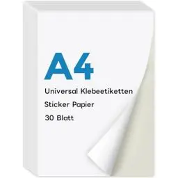 Produktbild: KTRIO A4 Sticker Papier zum Bedrucken 30 Blatt, Stickerpapier zum Selbstklebende Etikettenpapier Super selbstklebend, Bedrucken Sie Ihre Eigenen, Aufkleber für Laser und Tintenstrahldrucker