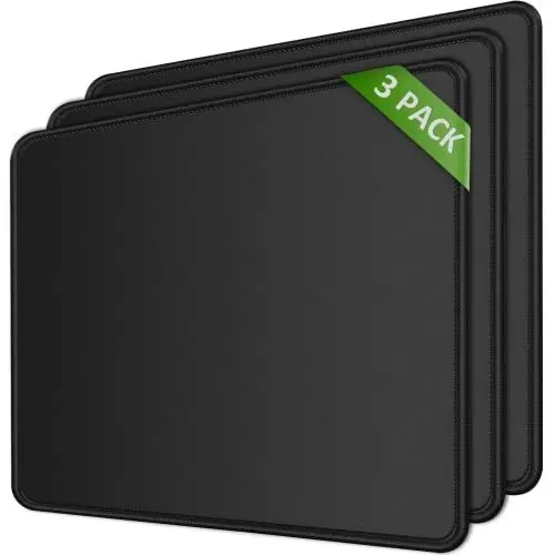 Produktbild: KTRIO Mauspad 3 Pack, Mousepad (30% Größer), Mouse Pad mit Anti-Rutsch-Gummiboden & Vernähte Kanten Mauspads für Computer Laptop und PC, Mouse Mat 275x215mm (Schwarz)