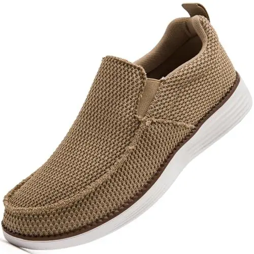Produktbild: KTVHYW Herren Loafer Slip On Sneakers Slipper Schuhe Laufschuhe Mokassins Turnschuhe Sportschuhe Bequeme und Atmungsaktive Tennisschuhe-Khaki-42