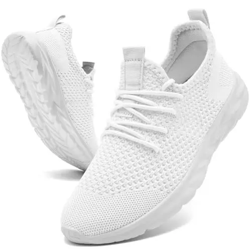 Produktbild: KTVHYW Sneaker Herren Laufschuhe Sportschuhe Turnschuhe Leichtgewichts Running Tennis Schuhe Atmungsaktiv Hallenschuhe männer Outdoor Fitnessschuhe Straßenlaufschuhe Wanderschuhe Weiß 44