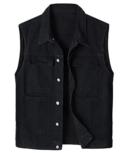 Produktbild: KTWOLEN Denim Weste Herren Jeansweste Outdoor Weste Freizeit Ärmellos Denim Jacken Jagd Angeln Camping Weste Mit Vielen Taschen, Schwarz,4XL