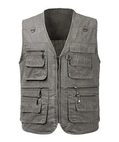 Produktbild: KTWOLEN Herren Outdoor Weste Leicht Atmungsaktiv Anglerweste mit Mehreren Taschen Freizeit Camping Jagd Fischen Fotografie Weste Ärmellos Angeljacke mit Reißverschluss, Dunkelgrau, XXL