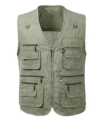 Produktbild: KTWOLEN Herren Outdoor Weste Leicht Atmungsaktiv Anglerweste mit Mehreren Taschen Freizeit Camping Jagd Fischen Fotografie Weste Ärmellos Angeljacke mit Reißverschluss, Grün, 3XL