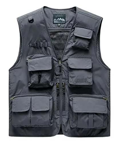 Produktbild: KTWOLEN Herren Anglerweste Sommer Leicht Schnelltrockenweste Funktionsweste Outdoor Fotografie Hundesport Weste Ärmellos Safari Weste mit Viele Taschen, Grau, S