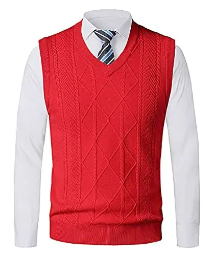 Produktbild: KTWOLEN Herren V-Ausschnitt Pullunder Einfarbig Feinstrick Leichte Strickweste Pullover Business Slim Fit Ärmellose Weste Cardigans für Männer
