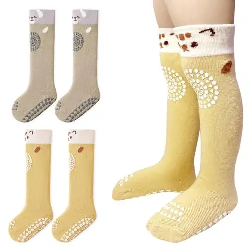 Produktbild: KU Baby Stoppersocken Baumwolle Baby Kleinkinder ABS 2er Pack Antirutschsocken KinderKrabbelsocken ABS Socken Tiermotive Geschenke Kniestrümpfe Set(1-3 Jahre)