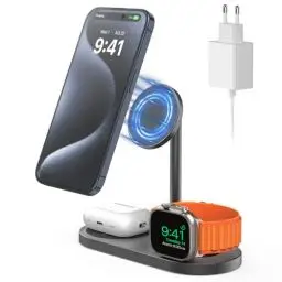 Produktbild: KU XIU Wireless Charger für Magsafe Ladegerät, 3 in 1 Ladestation Apple Watch und iPhone Kompatibel mit iPhone 16/15/14/13/12, für AirPods Pro und Apple Watch 9/8/7/6/5/4/3/2 mit 35W Fast Adapter