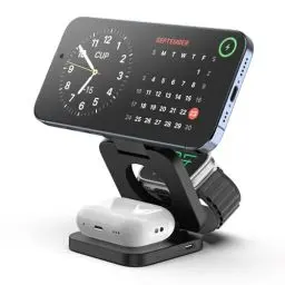 Produktbild: KU XIU X55 Ladegerät 3 in 1 Faltbar Ladestation für iPhone 16/15/14/13/12 Pro/Plus/Pro Max/Mini, 5W schneller Ladeständer für Apple Watch 9/8/7/6/5/4/3/2/SE, für AirPods3/2/Pro mit Adapter