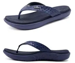 Produktbild: KuaiLu Dunkel Blau Flip Flops Damen Leder Zehentrenner mit Arch Support für Sommer Beach Frauen Bequeme Yoga Mat Tanga Sandalen für Plantar Fasciitis Größe 39EU