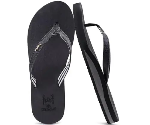 Produktbild: KuaiLu Flip Flops Damen Weich Stoff Zehentrenner Frauen Bade Sandalen Bequeme Füße Badelatschen Yoga Matte Fussbett Sommer Strand Zehensandalen rutschfest Gummi Indoor Outdoor Schwarz 38