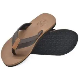 Produktbild: KuaiLu Flip Flops Herren Weich Leder Zehentrenner Männer Bade Sandalen Bequeme Breite Füße Badelatschen Yoga Gummi Fussbett Sommer Strand Zehensandalen rutschfest Indoor Outdoor Khaki 43