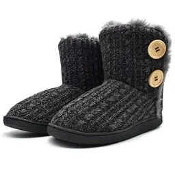 Produktbild: KuaiLu Hohe Hausschuhe Boots Damen Winter Fell Gefütterte Hausstiefel Frauen Warme Flauschige Plüsch Hüttenschuhe Kuschel Geschlossen Hausschuhe Stiefel Warm Slippers Women Puschen Schwarz 38-39 EU