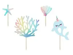 Produktbild: Kuchen Topper Narwal 10-15,5cm 4er Set Tortendeko Kuchendeko Torten Tortenstecker Kindergeburtstag/Kuchen Topper Muffins Cupcakes Narwhal