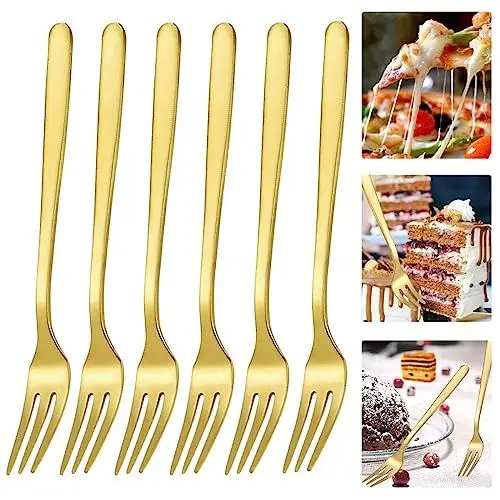 Produktbild: Kuchengabeln Gabeln Obstgabeln Besteck Cutlery Gabel Kuchengabel Kleine Dessertgabeln Forks Tischgabeln Tafelgabeln Stainless Steel Fork, 6 Stück Golden