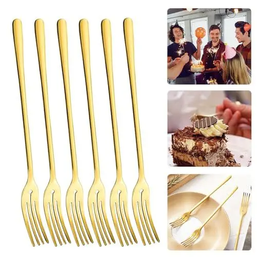Produktbild: Kuchengabeln Gabeln Obstgabeln Besteck Gabel Kuchengabel Kleine Dessertgabeln Forks Tischgabeln Tafelgabeln Stainless Steel Fork 6 Stück, Golden