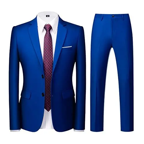 Produktbild: KUDORO Herren Anzüge Slim Fit 2-Teilig Zwei Knöpfe für Hochzeit Business Herrenanzug Sakko Hose(Blaues Juwel,S)