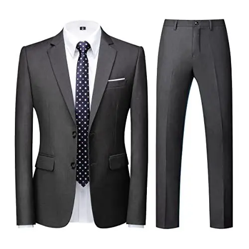 Produktbild: KUDORO Herren Anzüge Slim Fit 2-Teilig Zwei Knöpfe für Hochzeit Business Herrenanzug Sakko Hose(Dunkelgrau,XL)