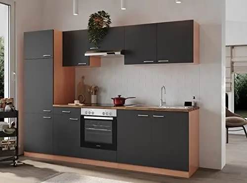Produktbild: Küche Küchenzeile Küchenblock Einbauküche Buche Grau Gerda 270 cm Respekta