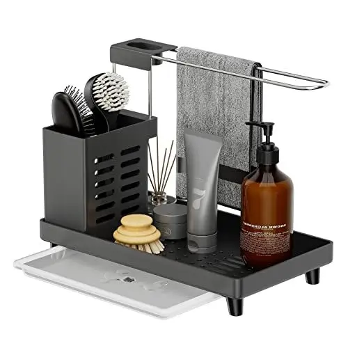 Produktbild: Küche Spülbecken Spüle Sink Organizer - Utensilien Korb für Küche & Badezimmer mit Abtropfschale,Klebstoff Arbeitsplatte Dual-Use Schwamm Bürste Seifenschale Halter, Für Handtücher,Handtüchern