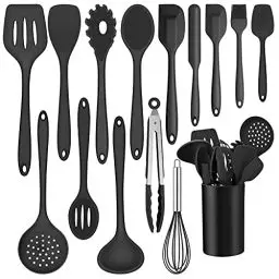 Produktbild: Joyfair Küchenhelfer Set, 15-teiliges Silikon Kochutensilien Kochbesteck Set, Hitzebeständiger Kochgeschirr mit Utensilienhalter, Antihaft Kochset Küchenutensilien, Spülmaschinenfest - Schwarz