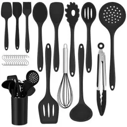 Produktbild: Küchenhelfer Set, Joyfair 25 Teiliges Silikon Küchenutensilien Kochbesteck Set, Antihaft Hitzebeständiger Kochutensilien Kochgeschirr mit Utensilienhalter & S-Haken, Spülmaschinenfest - Schwarz