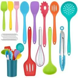 Produktbild: Küchenhelfer Set, Joyfair 25 Teiliges Silikon Küchenutensilien Kochbesteck Set, Antihaft Hitzebeständiger Kochutensilien Kochgeschirr mit Utensilienhalter & S-Haken, Spülmaschinenfest - Bunt