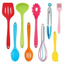 Produktbild: Küchenhelfer Set, Joyfair 9 Stück Silikon Küchenutensilien, Hitzebeständiges Kochutensilien Kochgeschirr Set mit Pfannenwender Schneebesen Grillzange, Antihaft Kochbesteck Set zum Kochen & Backen-Blau