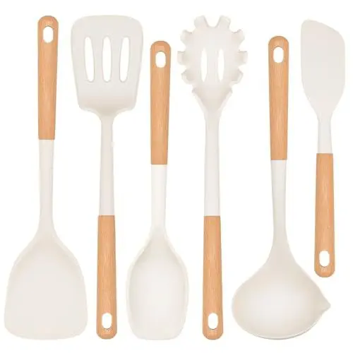 Produktbild: Küchenhelfer Set Silikon, 6-teiliges Silikon Küchenhelfer Kochbesteck Set, Hitzebeständiger Küchenhelfer Set mit Utensilienhalter, Gesund & Antihaft Küchenutensilien Set (weiß)