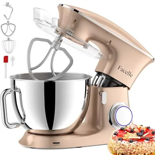 Produktbild: Küchenmaschine Knetmaschine 2000W 8,5L Facelle Teigknetmaschine Teigmaschine Rührmaschine mit Schneebesen, Knethaken, Rührbesen & Spritzschutz zum Backen, Kuchen, Kekse, Kneten, 6+P Geschwindigkeit
